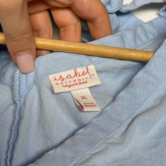 Isabel Maternity Women Dress XL Mini Short Sleeve Blue Linen Ingrid & Isabel - Picture 7 of 8
